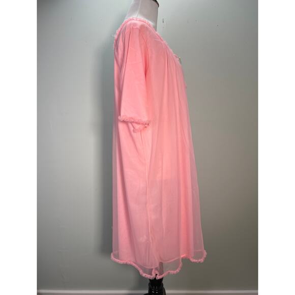 Vintage Nightgown Medium Pink Layered Chiffon Ruffled Trim Bow - Picture 7 of 13